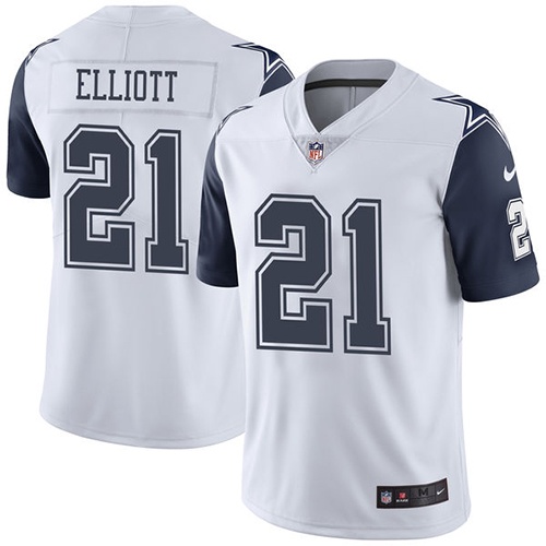 Men's Limited Ezekiel Elliott Nike Jersey White - #21 Rush NFL Dallas Cowboys